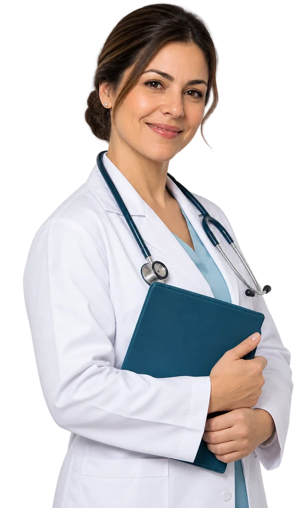 Médica pediatra com prancheta