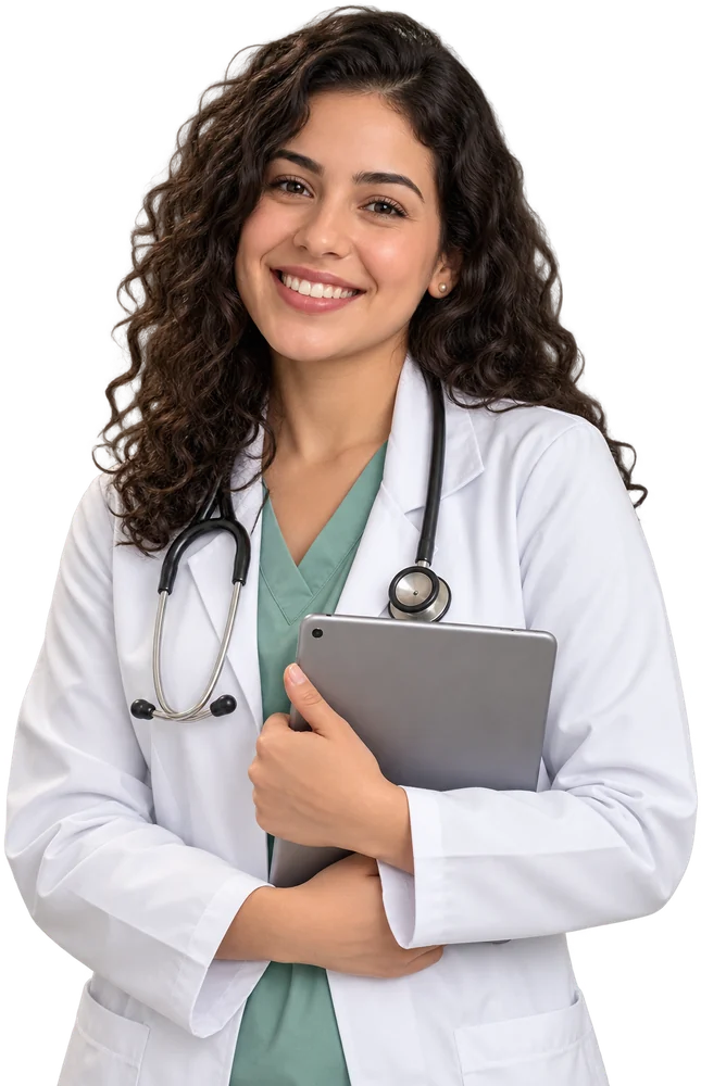 Médica recém-formada de jaleco